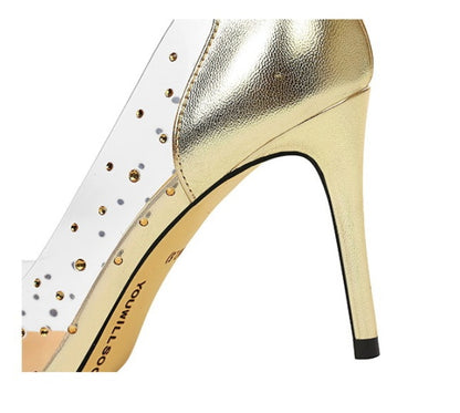 Shallow mouth Pointed Transparent Hollow Rhinestone Single Shoes