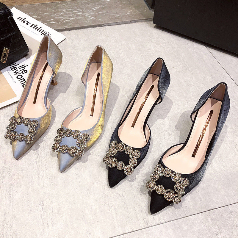 Women's Stiletto High Heels With Pointed Rhinestones