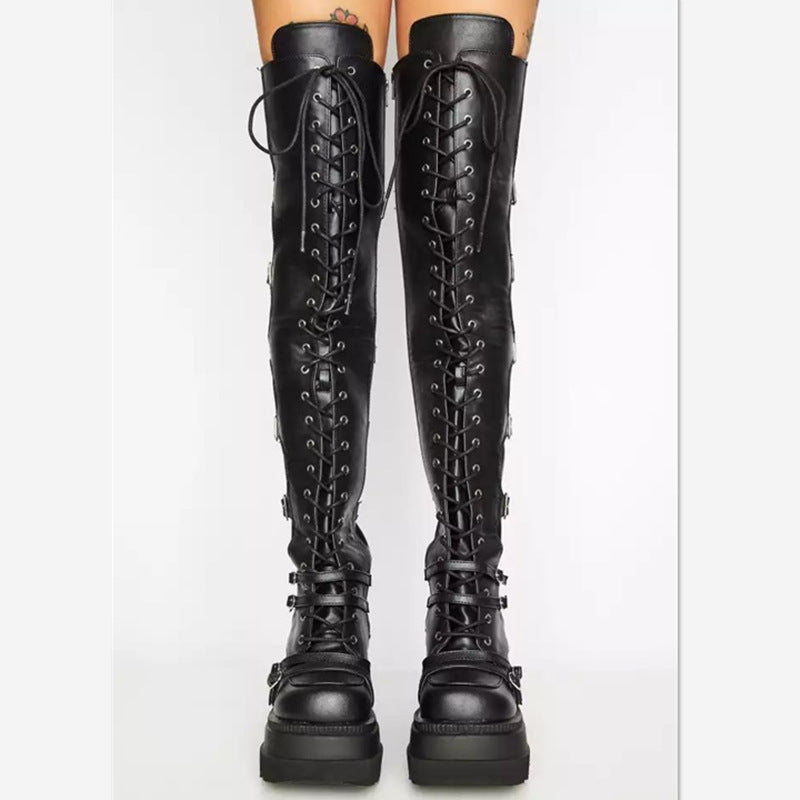 Botas de tacón de cuña con punta redonda y talla grande para mujer