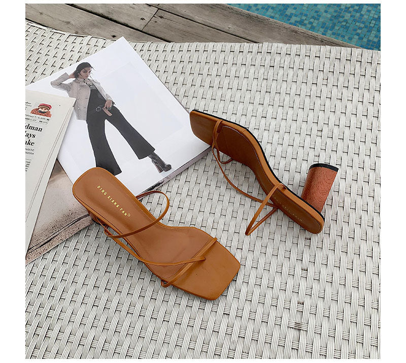 Square toe  thin strap chunky heel sandals