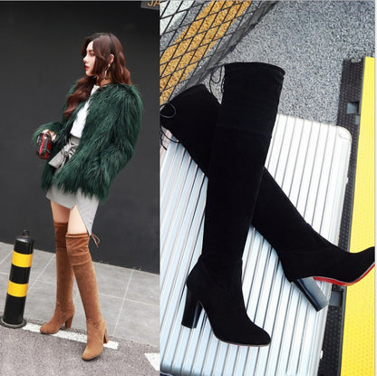 Pointed women's boots over paint stretch boots thick with long boots high heel women's boots