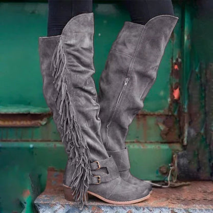 Botas largas con borlas de tubo de talla grande para mujer