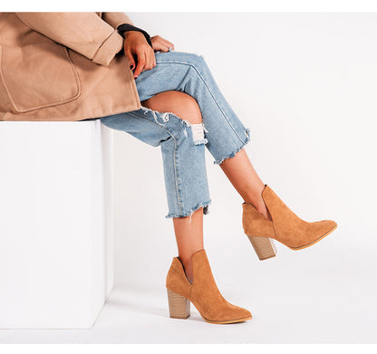 Chunky high-heeled solid color booties