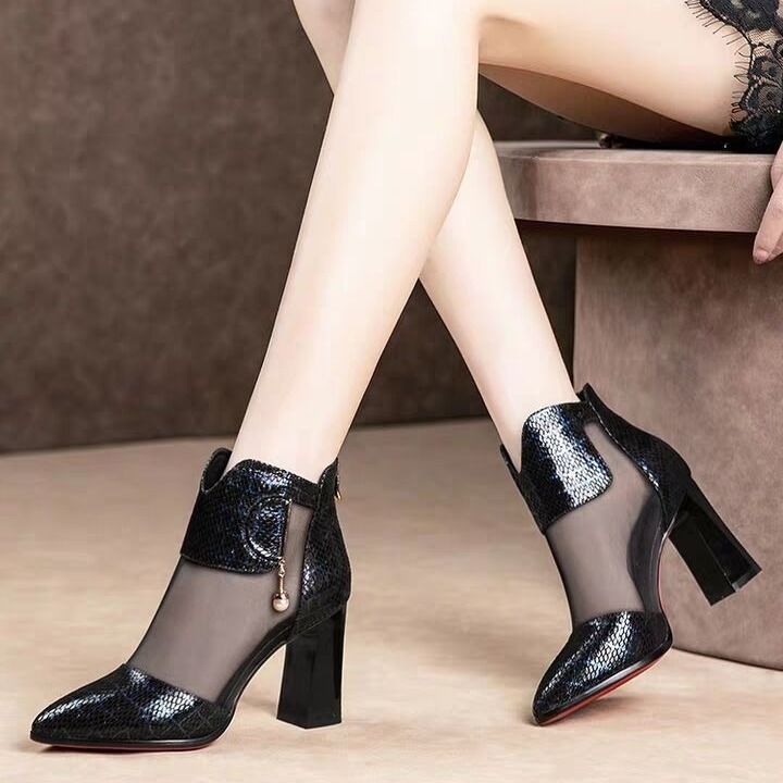 High Quality Sandals Women's Thick Heel Mesh Short Boots