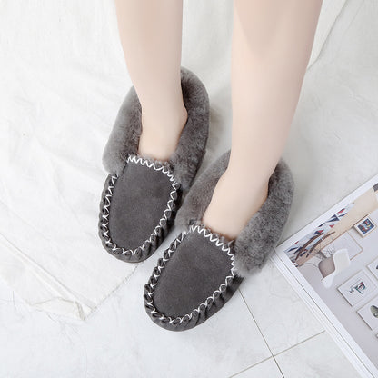 Thick flat-bottomed low-cut sheepskin black shoes ankle boots