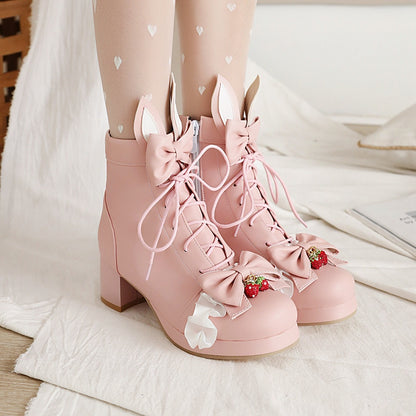 Women's Lolita Short Boots Strawberry Girl Cute Soft Girl Thick-soled Martin Boots