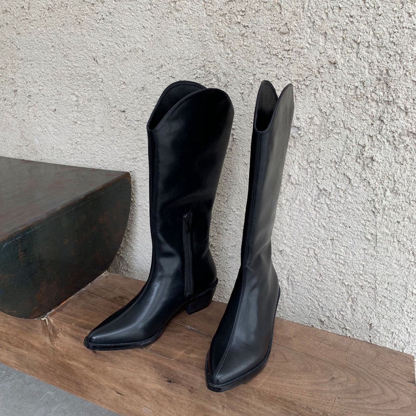 Bottes de cowboy western fines, à bout pointu et à talons épais, bottes pour femmes jusqu'aux genoux