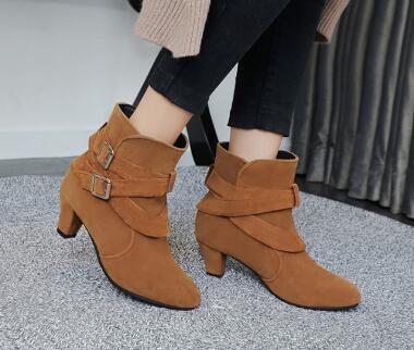 Botines de tacón alto informales de cuero para mujer, cálidos, para invierno y otoño