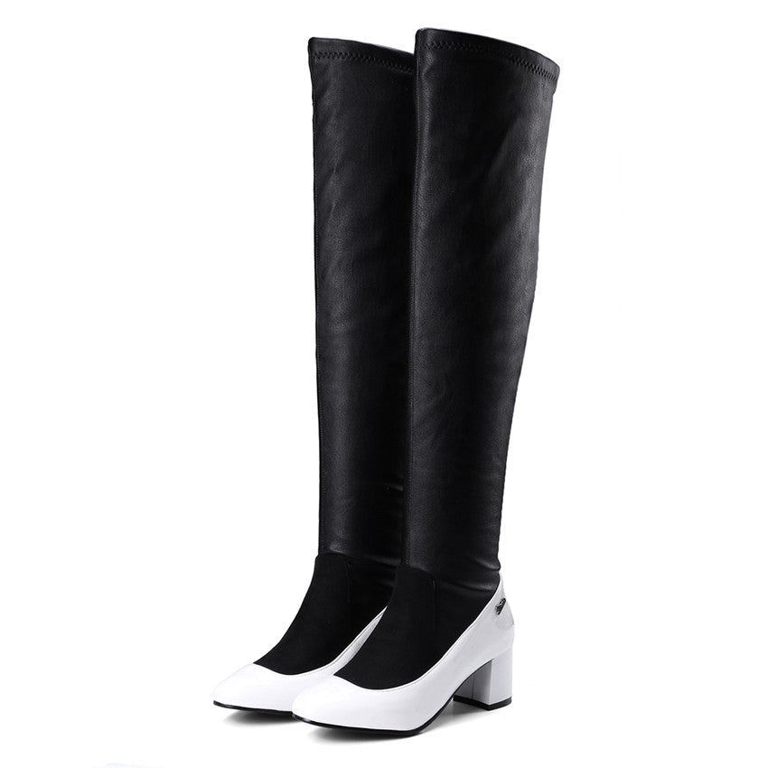 Bottes extensibles au-dessus du genou, talon haut, manche simple