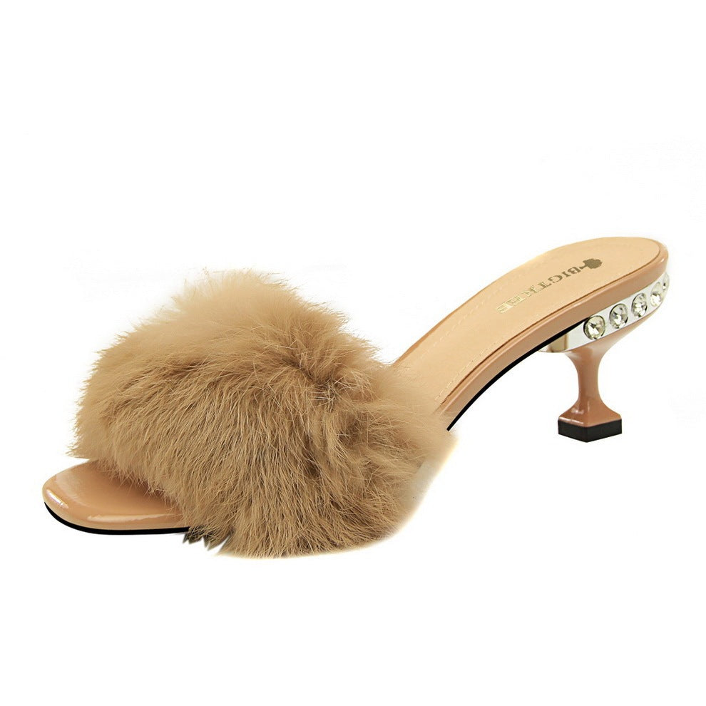 Rabbit fur flip flops and lazy sandals