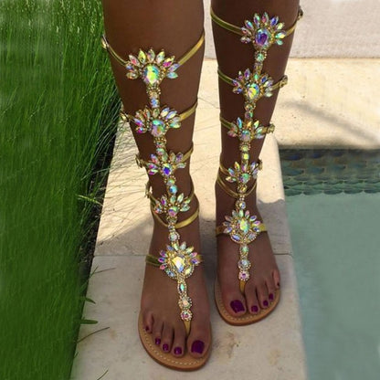 Sandalias romanas huecas con diamantes de imitación