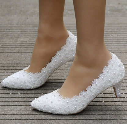 Chaussures de mariage à talons hauts et à talons aiguilles en dentelle