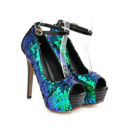 Super high heel sequined high heels