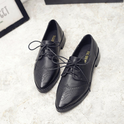 Retro British Style Pointed Toe Low-heel Lace-up Shoes