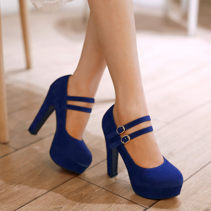 Buckle Thick Heel High Heel Women's Single Shoes