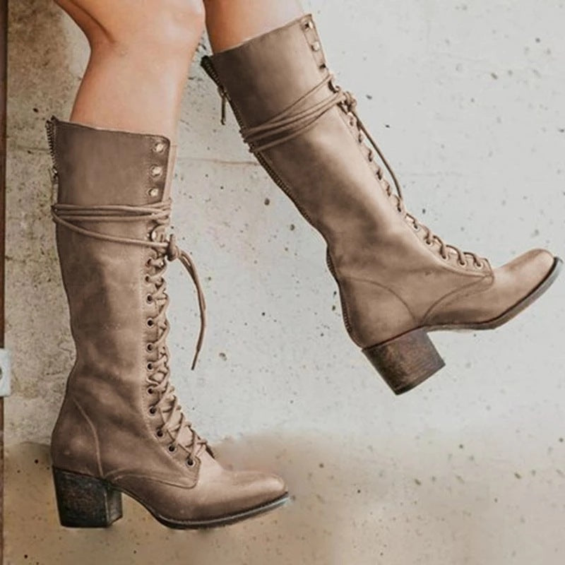 New Lace-up Boots Women's Boots With Thick Heel