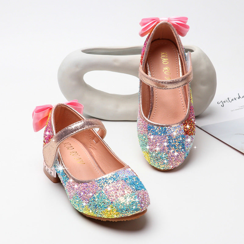 Zapatos de princesa con destellos de diamantes para niñas, zapatos de estudiante de color, suela suave para niños y bebés