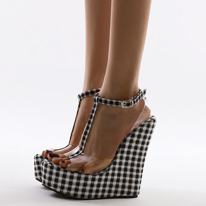 Scottish plaid simple wedge sandals