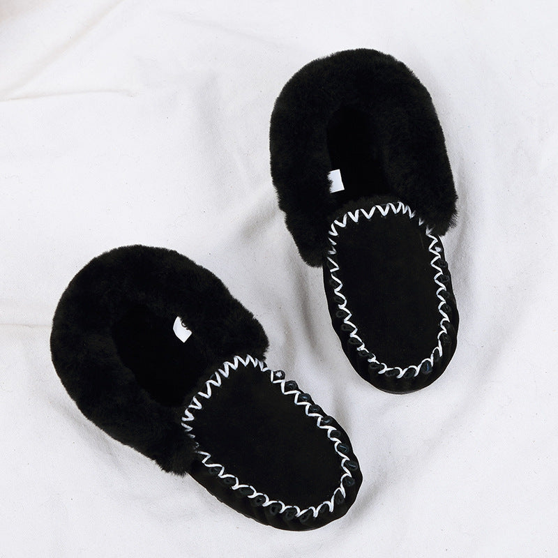 Thick flat-bottomed low-cut sheepskin black shoes ankle boots