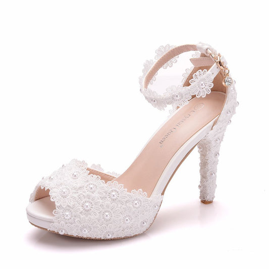 Platform lace beaded sandals stilettos