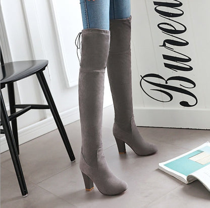 Pointed women's boots over paint stretch boots thick with long boots high heel women's boots