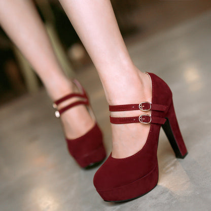 Buckle Thick Heel High Heel Women's Single Shoes