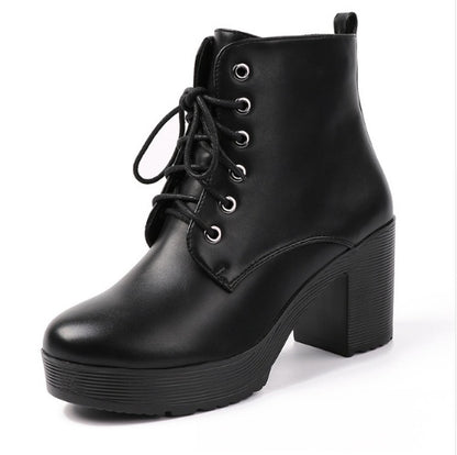 High-heeled women's boots Martin boots women's platform with waterproof platform boots and velvet warm leather boots