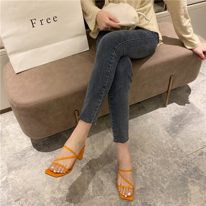 Fashion Slipper Square High Heel Classics Strap Sandal