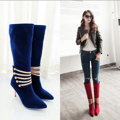 Autumn and winter handsome Martin boots sexy thin high heel side zipper high boots fashion stitching large size women's shoes