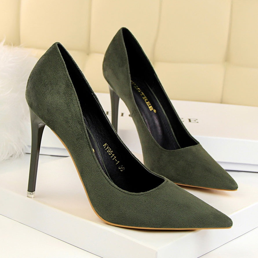 Pointed suede high heels