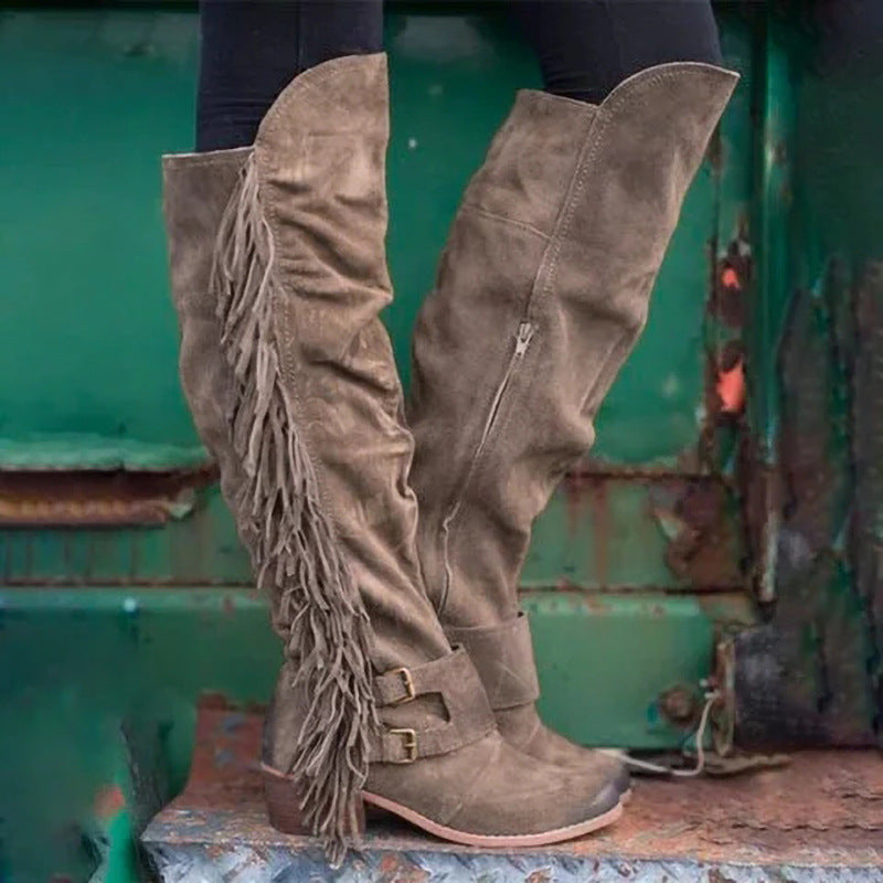 Bottes à pampilles longues pour femmes, grandes tailles