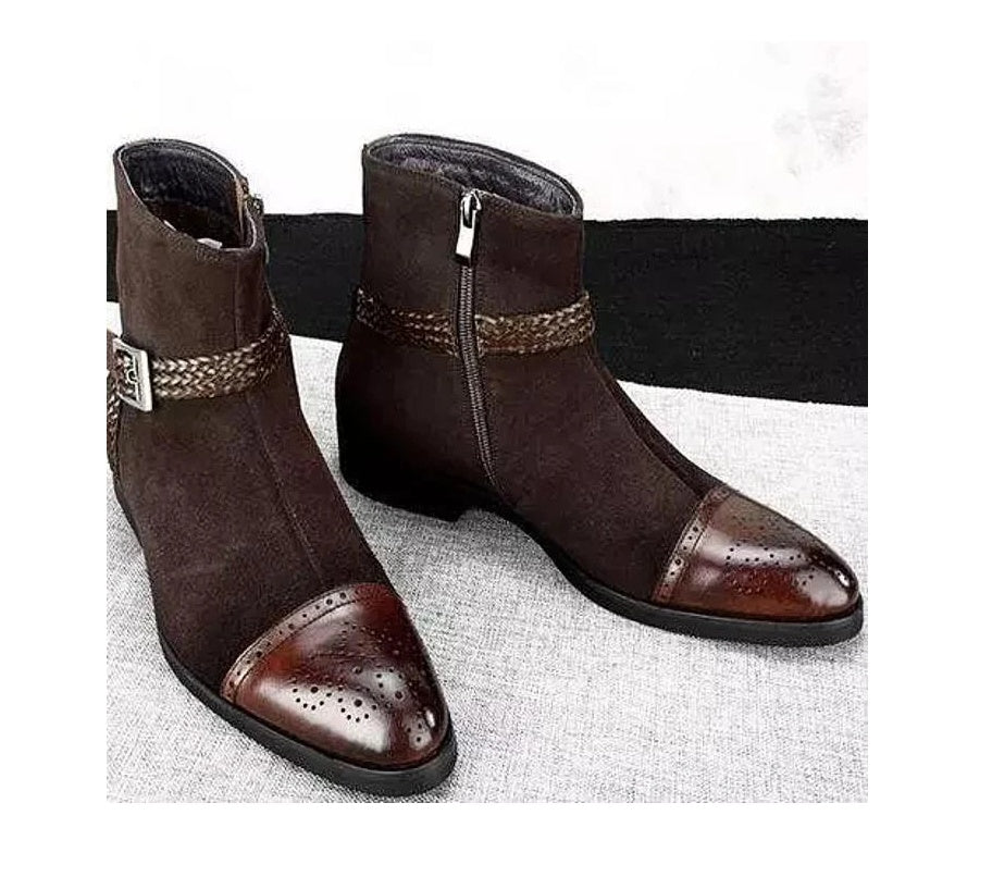 Botas bajas con tacón bajo y cremalleras laterales y delanteras para hombre