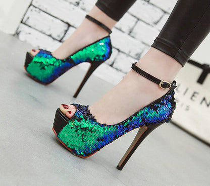 Super high heel sequined high heels