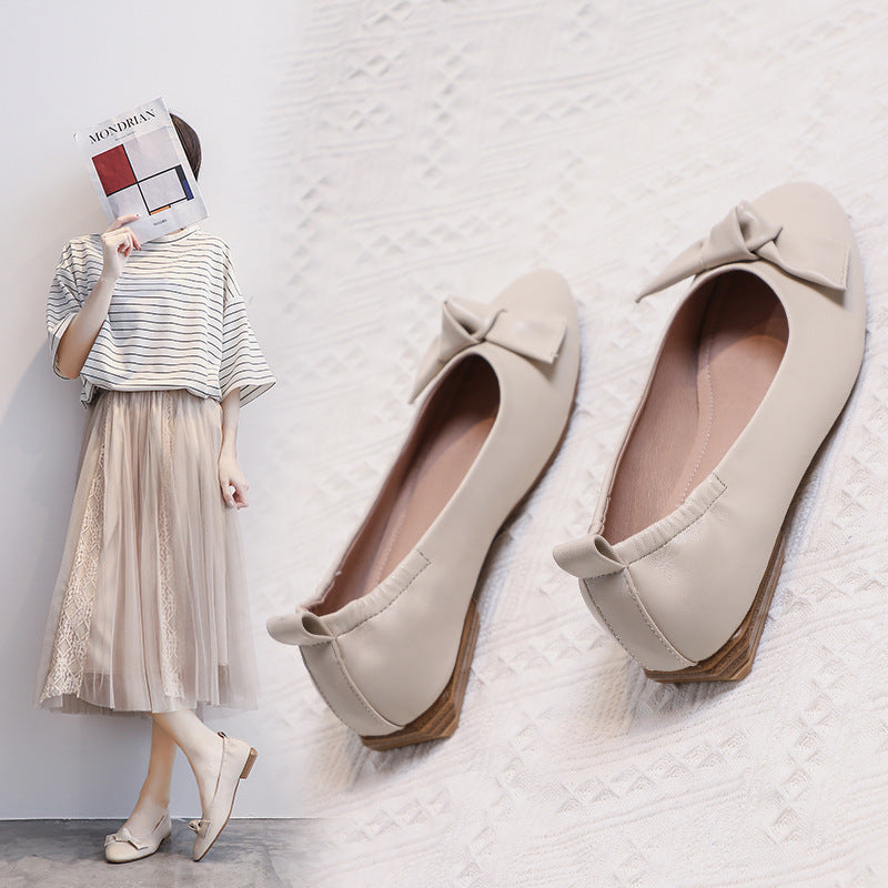 Leather Pea Single Shoes Women''s Summer Soft Bottom Flat Bottom Versatile