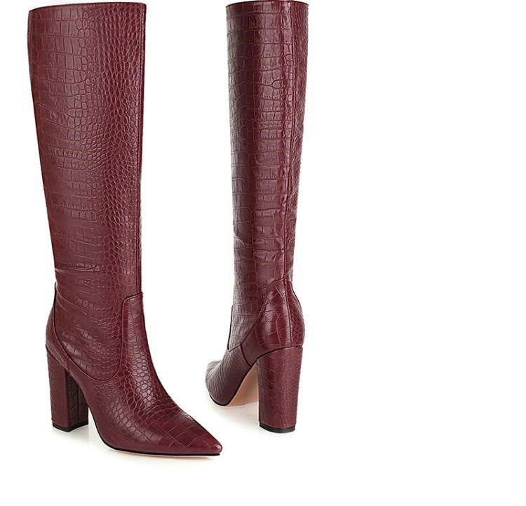 Bottes hautes pointues à talons super hauts et épais à imprimé serpent pour femmes