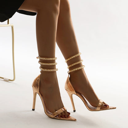 Cleopatra Style Metal Snake Buckle Sandals