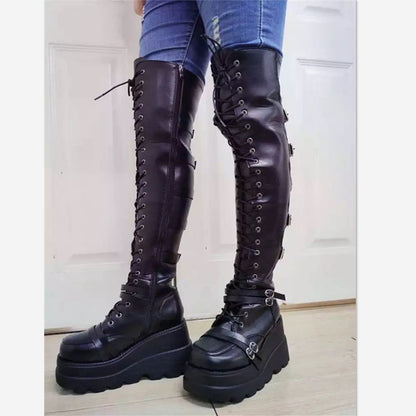 Botas de tacón de cuña con punta redonda y talla grande para mujer