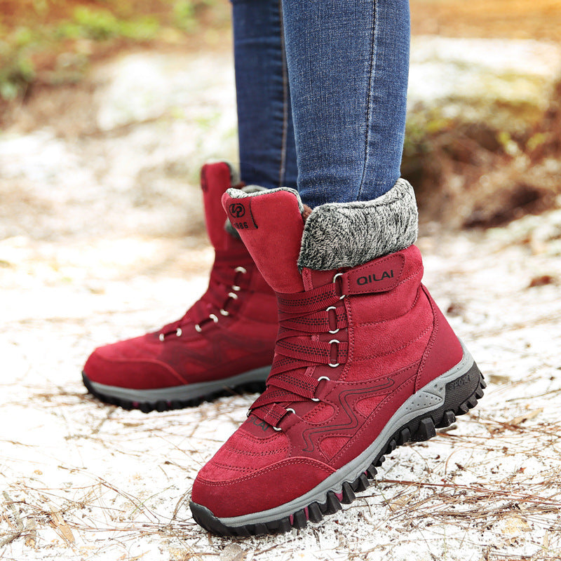 Botines de mujer, zapatos de invierno, botas de nieve para mujer, zapatos cálidos para madre, con cordones