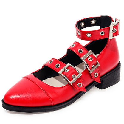 Single shoe thick heel Roman shoes with rivet buckle