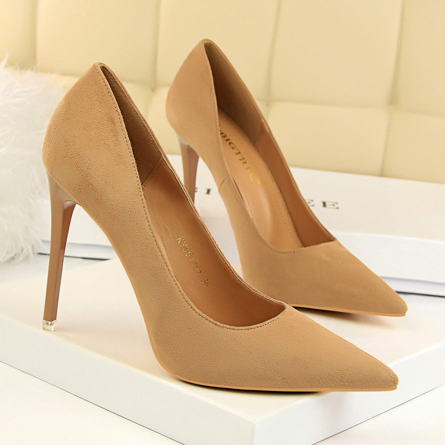 Pointed suede high heels