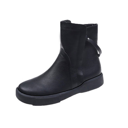 All-match  Solid Color Double Zipper Short Boots Women