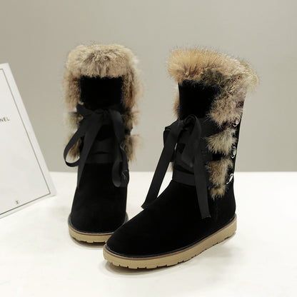 Real rabbit fur flat ankle boots