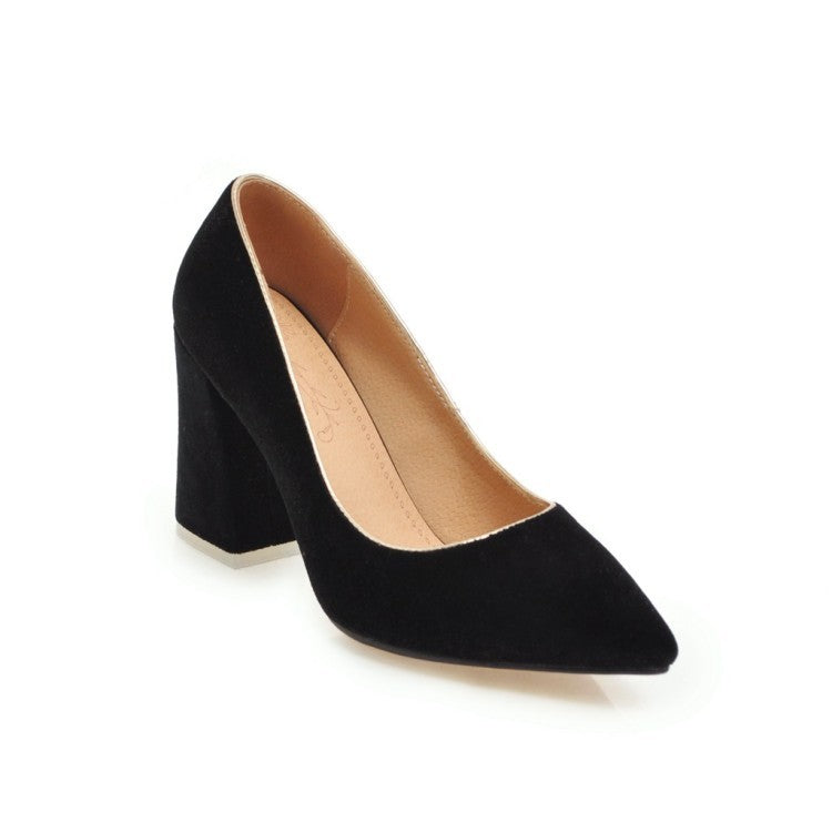 Suede pointed toe chunky heels