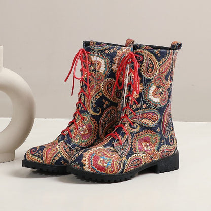 Bottes courtes ethniques fleuries pour femmes grandes tailles