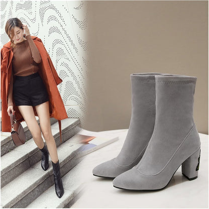 Women's shoes gray boots embroidered ethnic style