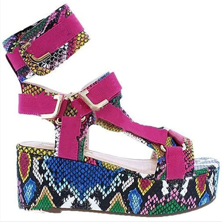 Snake fish mouth wedge velcro sandals