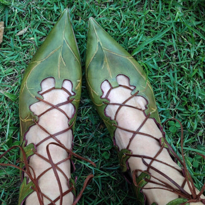 Chaussures plates pour femmes, chaussures pointues à lacets à motif de feuilles personnalisées