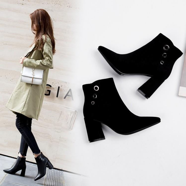 Pointed toe chunky heel boots