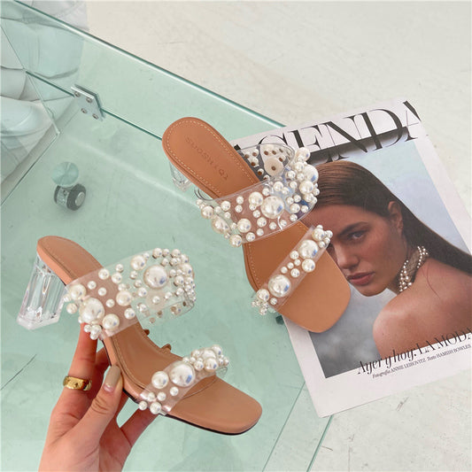 Women's Shoes White Pearl Flat Sandals Beach Wear Fairy Slippers All-match Korean Version