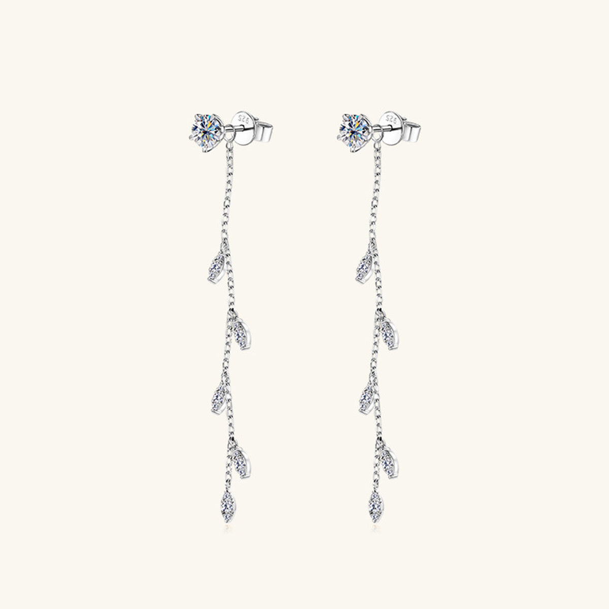 Boucles d'oreilles feuille en argent sterling 1.38 moissanite 925 carats